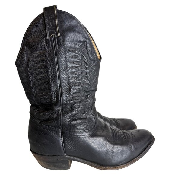Vintage Boulet Mens Black Leather Western Cowboy Boots 11 - Picture 1 of 9
